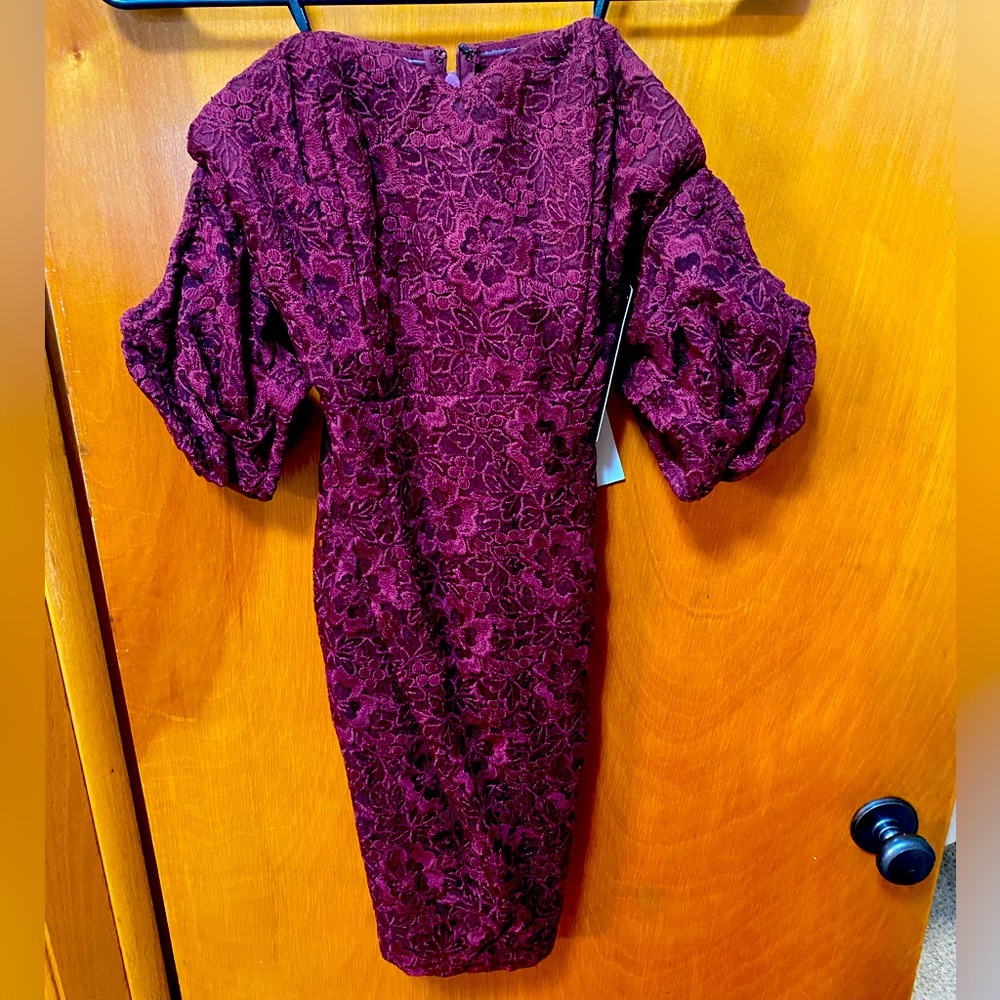 Off the shoulder sleeves, short, maroon mini dress